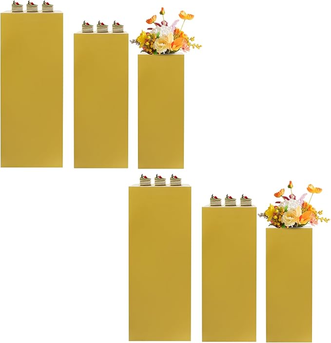 6Pcs Metal Display Pedestal Stands, Square Flower Display Pillars Rack for Wedding Party Decor, Dessert Table Display Cake Plant, Column Decorative Cube (Gold, 6PCS)
