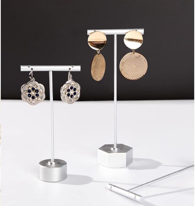 GISELA D 4Pcs Sliver Metal Earring T Bar Stand Retail Display Holders for Show, Jewelry Online Stores Photography Display Props (Sliver 4pcs)