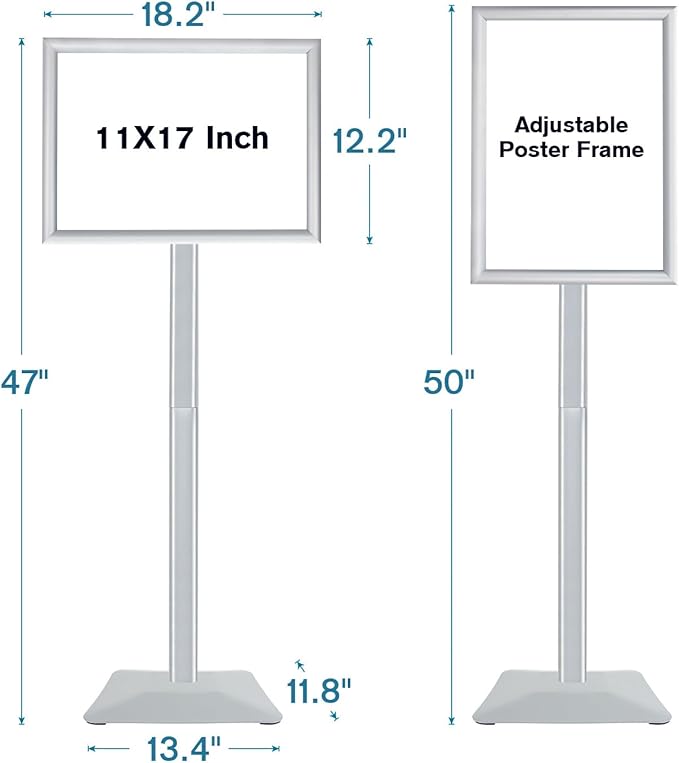 Sign Stand for Display, 11lbs Integrated Rod Heavy Duty Pedestal Floor Signage Stand Holder, for Outdoor or Indoor Advertising (11 x 17, Silver)
