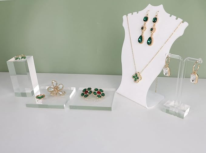 GemeShou Acrylic earring display risers for selling, Transparent jewelry display riser stand, clear ring riser tray for boutique store selling, Jewelry photo props【3.15 L x3.15 W x0.39 H inch 2pcs】