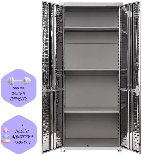 Heavy Duty Storage Solid Stainless Steel Cabinet with Lockable, Adjustable Shelf, Metal Garage Organizer (Granite, 30" W x 18" D x 72" H)