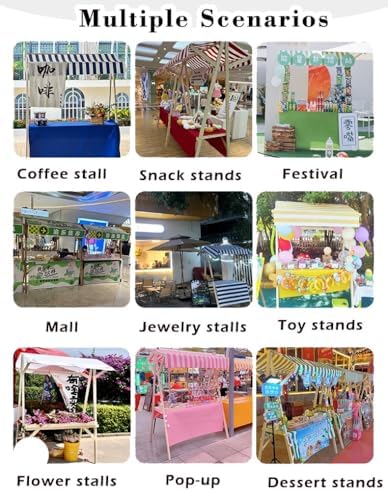 Foldable Wooden Market Stall with Canopy & Tablecloth - Portable Outdoor Concession Booth for Crafts, Gifts, Food & Lemonade - Retail Kiosk Display (Red, 180x60cm/70.9x23.6in)
