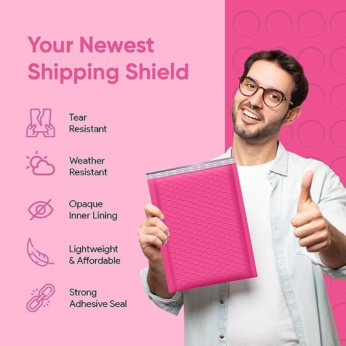 Hot Pink 14.25x20 Inch Poly Bubble Mailers #7 | Self Seal Large Padded Envelopes | Air Cushioned Bubble Mailer | Usable Size 14.25x19 Inch | Waterproof Lightweight Mailing Shipping Bags | 50 Pack Bulk