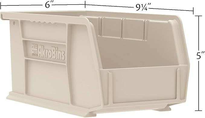 Akro-Mils 30237 AkroBins Plastic Storage Bins, Space-Saving Stackable Bins for Garage, Pantry, Craft Organization, 9-" x 6-" x 5-", Black, 12-Pack