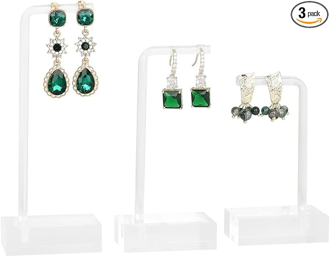 GemeShou 3pcs clear earring stand jewelry display for show, acrylic earring holder hanger for women, small earring jewelry display for selling Photo【Acrylic Earring L Stand-3pcs 】