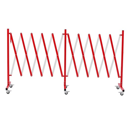 GYMTIME Industrial Expandable Metal Barricade, 16 Feet, Red and White, Easily Assembled Safety Barrier with Casters, Flexible Mobile Barrier Gate, Adjustable Traffic Fence