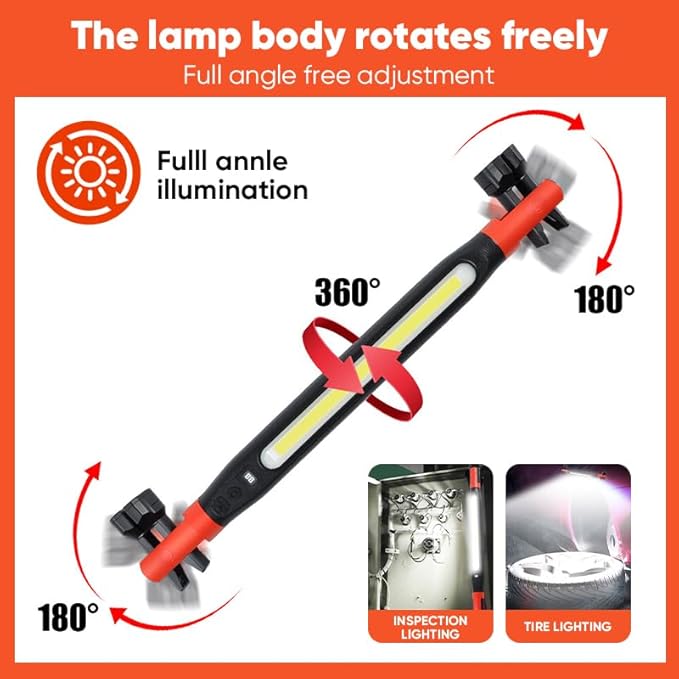 Magnetic Work Light Bar 2026 New | Rechargeable LED Light with Battery | IP55 Weather-Resistant Under Hood Light with Magnetic Base | Hooks & Clamp for Car Repair,Garage,Emergency,Power Outage