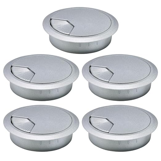 5 Pcs Desk Grommet 2-3/8" / 60 mm, Desk Cord Hole Cover, Cable Grommet ABS Plastic, Desk Hole Grommet for Home & Office Pc, Detachable Adjustable Cable Cord Organizer-Silvery