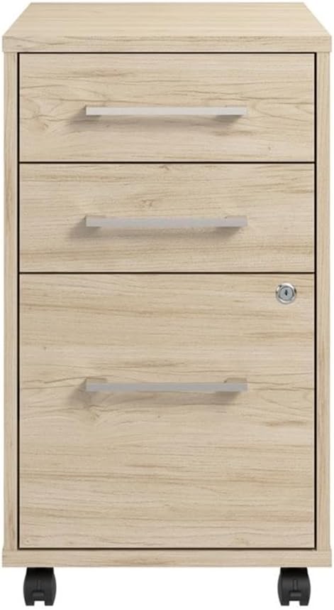 Bush Business Furniture Hustle 3 Drawer Rolling File Cabinet in Natural Elm, Mobile Document Storage for Home and Professional Office