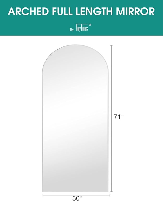 TinyTimes Full Length Mirror, 71''x30'' Floor Mirror with Stand, Arched Wall Mounted Mirror, Large Full Body Mirror with Aluminum Frame Hanging or Leaning for Bedroom, Living Room, Cloakroom (White)
