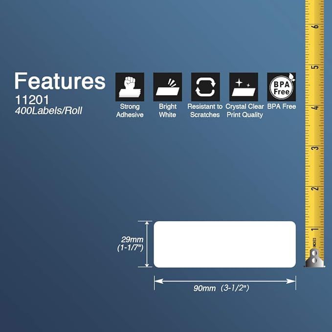 BETCKEY - Standard Address Labels Replacement for Brother DK-1201 (1.1 in x 3.5 in), Compatible with Brother QL Label Printers [6 Rolls/2400 Labels, Yellow]