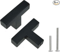 5 Pack Square Matte Black T Bar Cabinet Handles, Stainless Steel Single Hole Cabinet Knobs