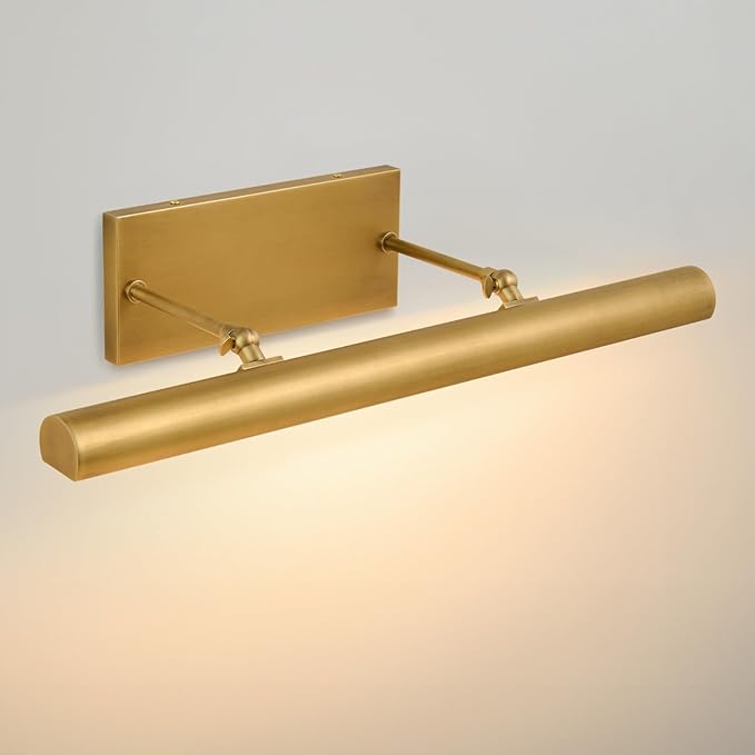 Brass Picture Light for Wall: 24-Inch Hardwired Dimmable Vintage Brushed Gold Gallery Art Lighting over Pictures Frame - Antique Portrait Artwork Painting Display Spotlight Modern Photo Poster Lights