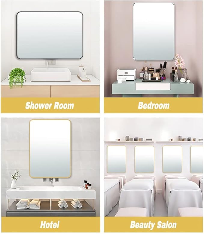 36x24 Mirror Rectangle Wall Mounted Aluminum Metal Frame Square Mirrors for Entryway Girl Bedroom Bathroom Living Room 36 24 inch Pink Rose Gold