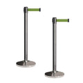 CCW Set of 2 Retractable Belt Barriers Stanchion, Polished Stainless Steel Post, RBB-100 (11 Foot Belt, Olive Belt)