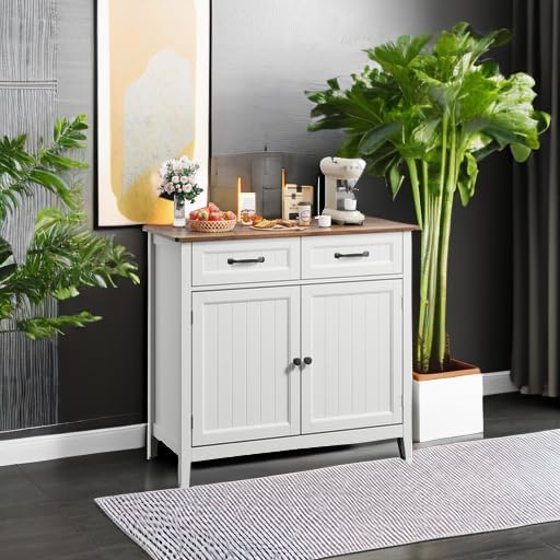 Gizoon Kitchen Sideboard Buffet Cabinet, 32'' H Large Kitchen Storage Island and Adjustable Shelf, Modern Coffee Bar Console Cabinet for Dining Room, Bathroom, Entryway, Retro