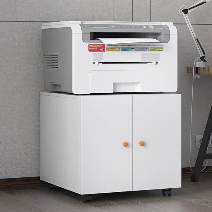 Print Mobile Printer Stand, Rolling Filing Cabinet, Lateral Office Filing Cabinet fits A4 or Letter Size for Home Office (White, H17.72)