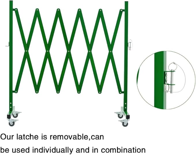 TRUNK Expandable Metal Barricade, 8 FT, Green, Portable Safety Barrier with Casters, Flexible Mobile Barrier Gate, Adjustable Temporary Fence for Garden Indoor,Shopping mall