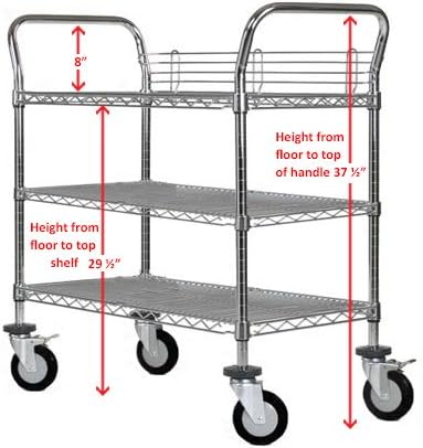 Omega 3 Tier Heavy Duty Rolling Utility Carts with Wheels and Handle Bar, NSF Certified 1200LBS, Commercial Serving Storage Cart for Warehouse Garage Kitchen, 21" Deep x 42" Wide x 39" High, Silver