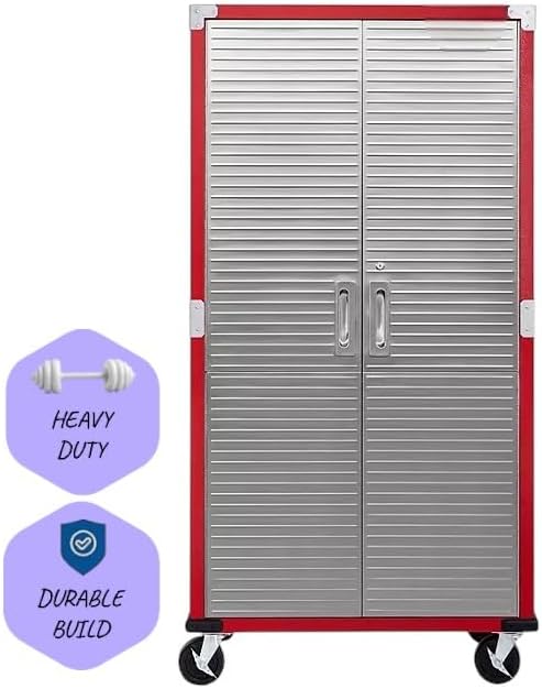Heavy Duty Storage Solid Stainless Steel Cabinet with Lockable, Adjustable Shelf, Metal Garage Organizer (Red, 36" W x 18" D x 72" H)