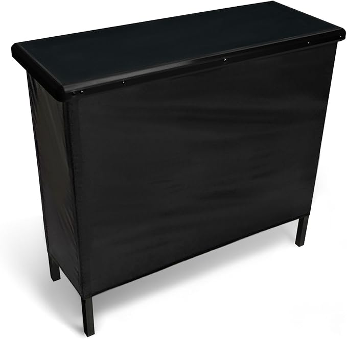 PartyLife New & Improved Portable Bar Table w/Folding Legs, 2 Bar Skirts, Heavy-Duty Storage Shelf & Carrying Case - Black