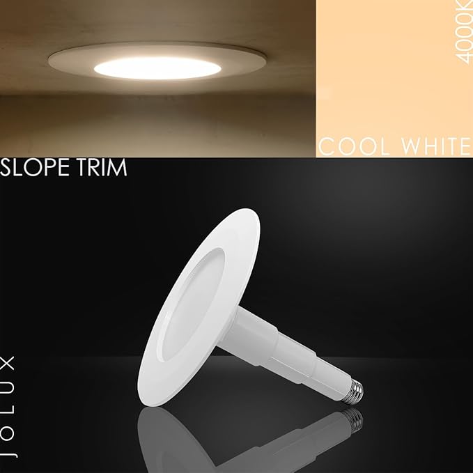 Jolux 6-Pack 5/6" LED Can Lights Retrofit Recessed Lighting,12W=60W,4000K Cool White,800 Lumens,Dimmable Can Lights,Damp Rated,Simple Installation Adjustable Retrofit Downlight,ETL,Bevel Trim
