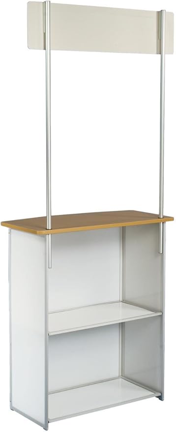 Promotional Trade Show Counter with Header, Carrying Bag Included - White Corrugated Plastic with Aluminum Frame and Laminate Countertop
