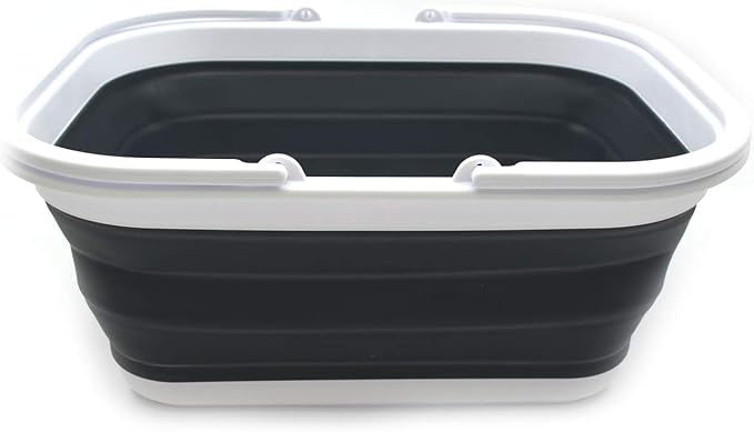 SAMMART 15.5L (4.1 Gallons) Collapsible Tub with Handle - Portable Outdoor Picnic Basket/Crate - Foldable Shopping Bag - Space Saving Storage Container (Black)