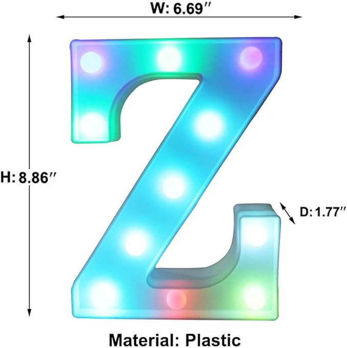 Pooqla Colorful Marquee Letters LED Light Up Letters with Remote, Party Birthday Letter with Lights Decorations for Classroom Room Dorm Home - Multicolor Letter Z