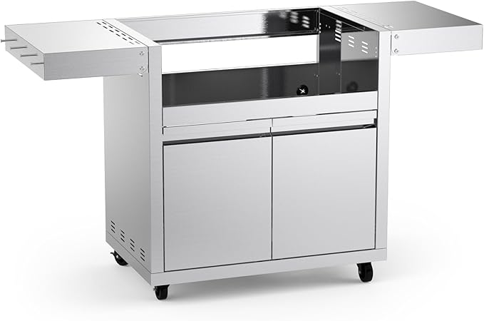 Stainless Steel Grill Cart for Hygrill 4-Burner Built-In Gas Grill, Outdoor Kitchen Island with Foldable Side Shelves and Storage Cabinet