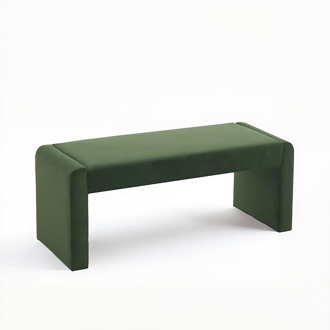 Velvet Entryway Bench End of Bed Bench Upholstered Modern Window Bench Comfy Ottoman for Dining Room/Bedroom/Living Room/Hallway/Indoor (Olive Green)