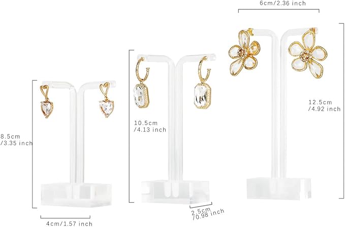 GemeShou 3pcs acrylic T bar earring display stand for show, retail hanging earring holder for online business, transparent jewelry Photography Props【Acrylic Earring T Stand-3pcs 】