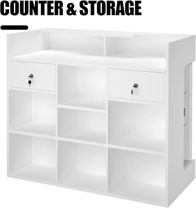 48" W x 22" D x 42" H - Retail Display Case,Ledgetop Counter with Showcase Front, White Retail Counter with Glass Display Cabinet