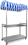 Outdoor Food Cart with Canopy, Portable Street Vendor Stand, Foldable Commercial Vending Trolley Kiosk for Market, Street Food and Events(Blue,39.4x19.7in)