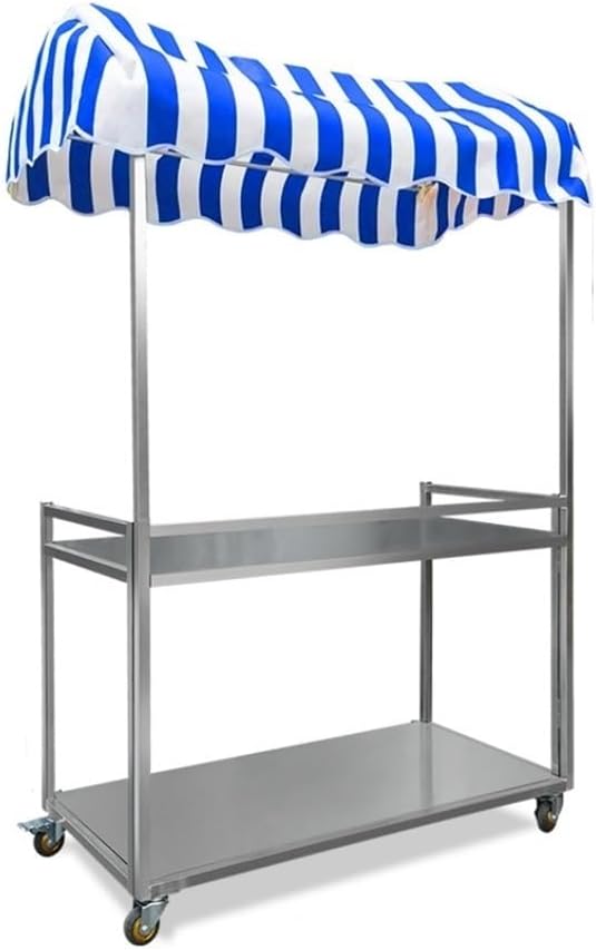 Outdoor Food Cart with Canopy, Portable Street Vendor Stand, Foldable Commercial Vending Trolley Kiosk for Market, Street Food and Events(Blue,47.2x23.6in)