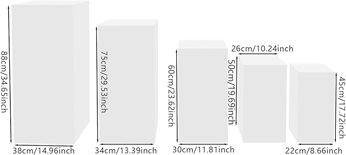 5Pcs Metal Square White Pedestal Stands, 5 Pack Flower Display Rack Dessert Table Cube Party Decoration Pillars for Wedding Ceremony Birthday Art Show 18''+20''+24''+30''+35''