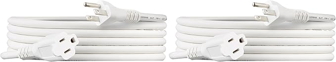Amazon Basics Extension Cord, 13 Amps, 125V, 10 Foot, White - Pack of 2