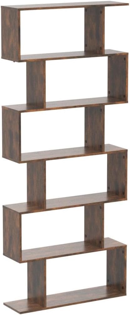 Tangkula 6 Tier S Shaped Bookshelf, 31.5''L x 9''W x 75''H, Wooden Bookcase and Bookshelves w/Anti-Toppling Device, Room Divider Display Shelves for Living Room, Home Decor, 6 Shelf Bookshelf