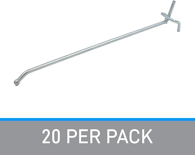 SSWBasics 8 inch Chrome Pegboard Hooks - Peg Hooks fits in 1/4" or 1/8" holes (20 Pack)- Chrome Metal Pegboard Hooks - Durable Peg Board Hooks for Retail and Home - Peg Board Tool Hangers for Organized Storage