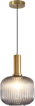 KCO Lighting Mid Century Smoke Glass Pendant Light Antique Brass Kitchen Island Pendant Lighting Modern Striped Glass Globe Hanging Light Large Industrial Pendant Light Fixture