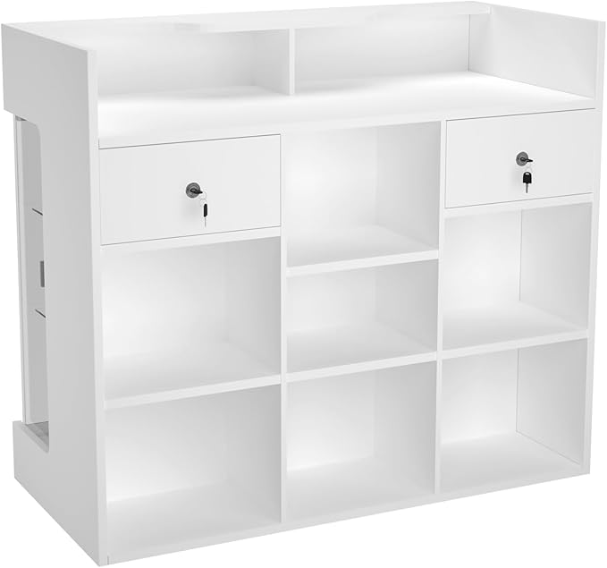48" W x 22" D x 42" H - Retail Display Case,Ledgetop Counter with Showcase Front, White Retail Counter with Glass Display Cabinet