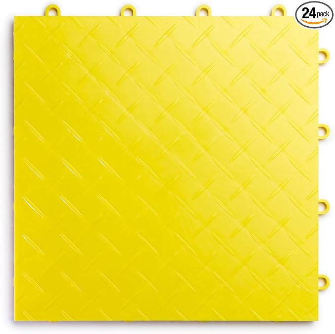 Big Floors RaceDeck Diamond Plate Design, Durable Interlocking Modular Garage Flooring Tile (Yellow, 24 Pack of 12 x 12" Tiles)