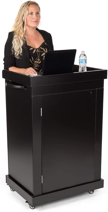 Displays2go Rolling Podiums with Adjustable Shelves – Black (OLILCTMMSBK)