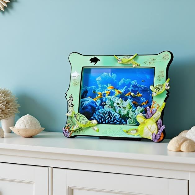 6x8 Inch Sea Turtle Resin Picture Frame - Ocean-Themed Tabletop Photo Display with Turtle Figurine, Feng Shui Lucky Wealth Home Decor, Beach & Marine Art Gallery Decor