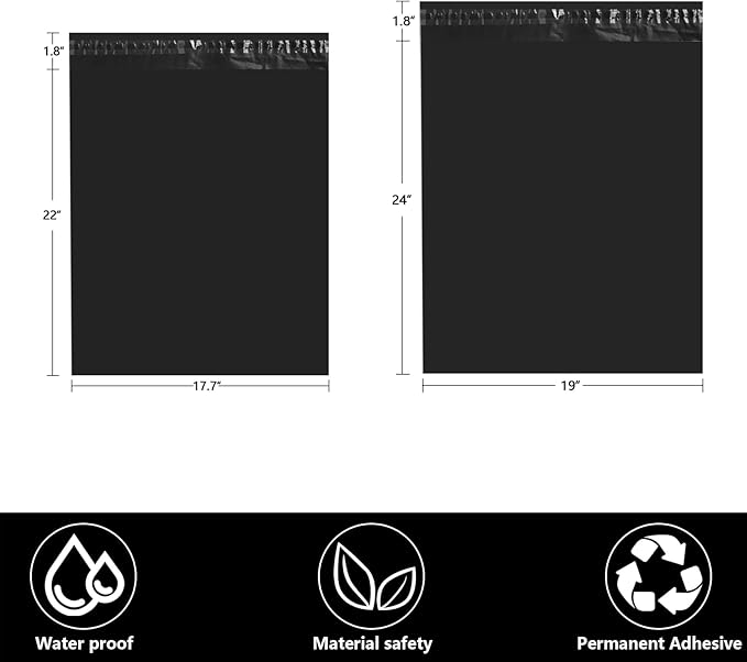 50pcs 17.7x22"Black Poly Mailers - Self Adhesive Shipping Bags, Waterproof Bulk Packaging for Clothes & E-Commerce