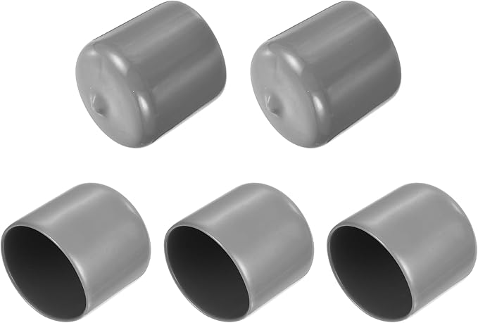 uxcell 5pcs Rubber End Caps Protective Caps 32mm ID Vinyl PVC Round Tube Bolt Cap Cover Screw Thread Protectors Light Gray