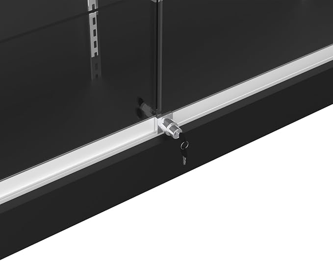 72" W x 22" D x 42" H - Tempered Glass Retail Display Case, Black Reception Desk, Retail Checkout Counter with Lockable Drawers, Suitable for Offices, Retail Stores and Boutiques