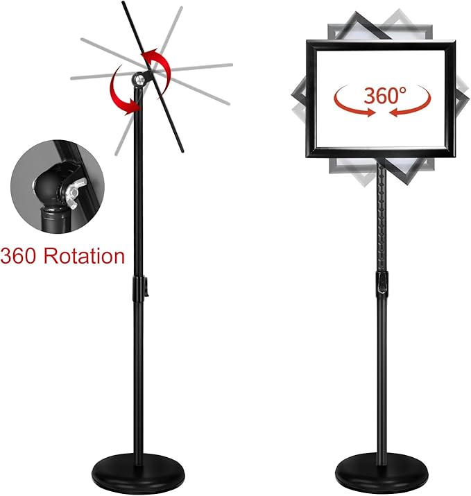 Adjustable Heavy Duty Poster Sign Holder Stand Floor Sign Stand Aluminum Snap Open Frame for 8.5 x 11 inches both Vertical and Horizontal view Displayed Used for Living and Business(Black-2pack)