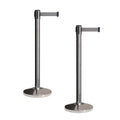 Crowd Control Warehouse CCW Set of 2 Retractable Belt Barriers Stanchion, Polished Stainless Steel Post, RBB-100 (9 Foot Belt, Light Grey Belt)