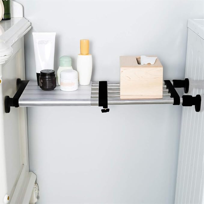 BAOYOUNI Adjustable Shelving Expandable Closet Shelves Tension Rod Clothes Hanger Storage Rack DIY Cabinet Wardrobe Kitchen Bathroom Divider Separator Organizer, Black, 2 Pack